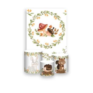 Imagem de Painel De Festa Vertical 1,50 x 2,20 + Trio De Capas Cilindro - Bosque