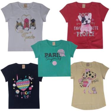 Imagem de Kit 8 Blusinhas Feminina Básica Baby Look Cotton Verão Estampas divers