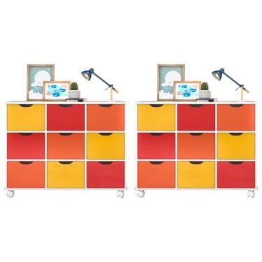 Imagem de Kit 2 Nichos Organizadores 9 Gavetas com Rodízios Toys Branco/Colorido