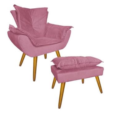 Imagem de Kit Com 1 Poltrona e 1 Puff Para Quarto Sala Salão Apolo Suede Rosa Ba