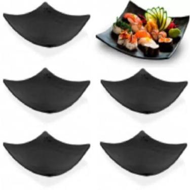 Imagem de Jogo 6 Pratos Preto Oriental Sushi Quadrado 15cm Restaurante - Best
