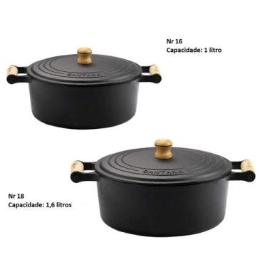 Imagem de Conjunto Panela Caçarola De Ferro Fundido e Cabo De Madeira Nr 16 e Nr