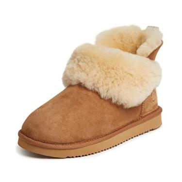 Imagem de Dearfoams Bota feminina dobrável Fireside genuína resistente à água para uso interno/externo, Castanho, 37