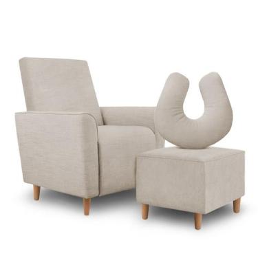 Imagem de Kit Amamentação Poltrona + Puff + Almofada Julia Suede Bege - Inova De