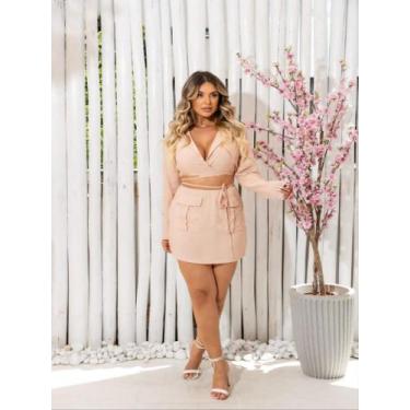 Imagem de Conjunto cropped de manga longa e saia cargo cod:2008 - LALOKA, Bege, 