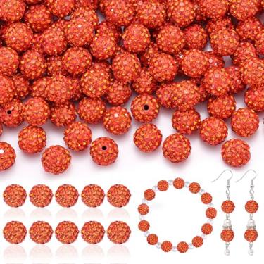 Imagem de 160 peças de contas de strass de 10 mm para fabricação de joias, contas de bola de discoteca redondas brilhantes laranja em massa, argila de cristal brilhante, Natal para pulseira, colar de beisebol