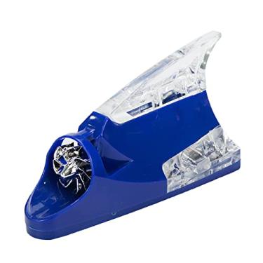 Imagem de Modengzhe Decoração de antena de barbatana de tubarão com luz LED de teto de carro movida a vento azul (base de 11 cm x 6 cm)