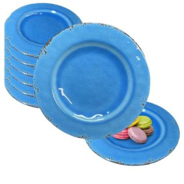 Imagem de Kit 4 Pratos Sobremesa Melamina Blue 21cm Não Quebra Não Risca Durável