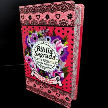 Imagem de Bíblia sagrada capa brilhante mulher laminada rosa sc sk