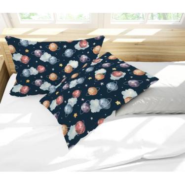 Imagem de Par de Fronhas Estampa Planetas Anéis Espaço Aquarela - Core Decore