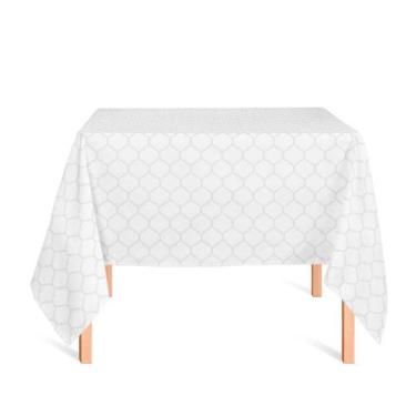 Imagem de Toalha de Mesa Quadrada em Tecido Jacquard Branco Geométrico Tradicion