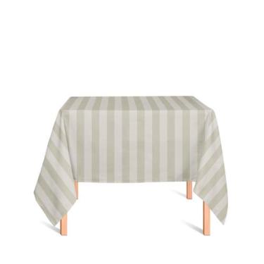 Imagem de Toalha de Mesa Quadrada em Tecido Jacquard Bege Champagne Listrado Tra