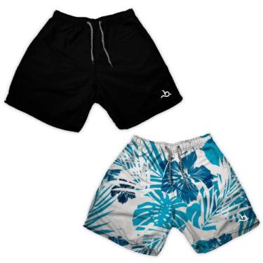 Imagem de Kit 2 Shorts Masculino Liso e Estampa Florida Preto Praia - Bueno Stor