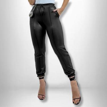 Imagem de Calça Jogger Feminina Cirre Preto material sintético Moda Blogueira - 