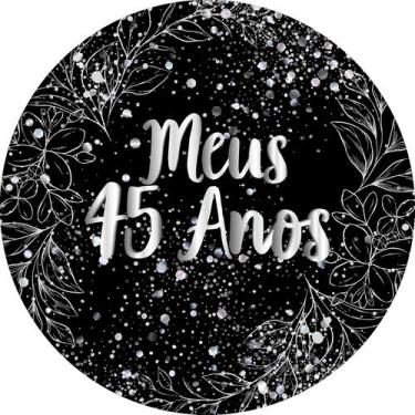 Imagem de Painel De Festa Redondo 1,50x1,50 - Fundo Preto Folhagens Efeito Brilh