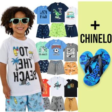 Imagem de Kit 5 Conjuntos Infantil Juvenil Menino + Chinelo 1 a 8 - Confecções C