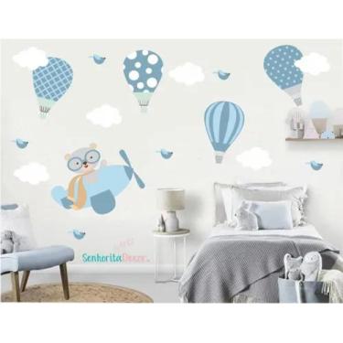 Imagem de Adesivo De Parede Urso Aviador Grande Balões Azul Médio - pinkie