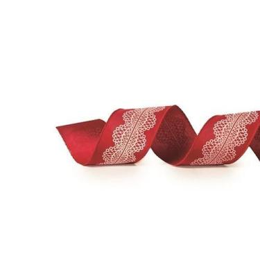 Imagem de Fita Decorativa Natal Lisa Renda - Vermelho & Branco - 6,3x914cm - 1 U