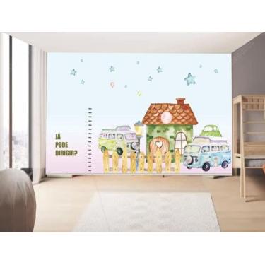 Imagem de Papel de Parede Infantil Casa e carros  (folha med. 90x300 cm) - Decor