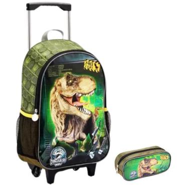 Imagem de Kit Mochila Escolar Dinossauro T-Rex Rodinha Tam G Estojo