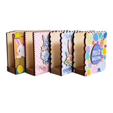 Imagem de Kit 2 Porta Guardanapo Feliz Páscoa Ovinhos Mesa MDF Sortido - MultiA