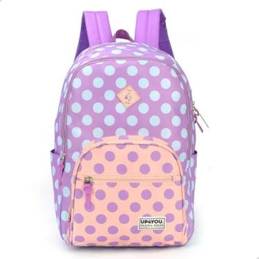 Imagem de Mochila de Costas UP4YOU Roxo com Bolinhas Azul - Luxcel