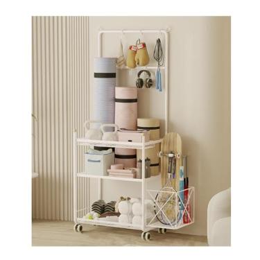 Imagem de Garage Sports Equipment Organizer，Home Gym Storage Holder，Lockable Sports Ball Cage Storage Rack， for Yoga Mat, Foam Roller,Yoga Strap,Resistance Bands,(White,76 * 35.7 * 145cm/29.9 * 14 * 57in)