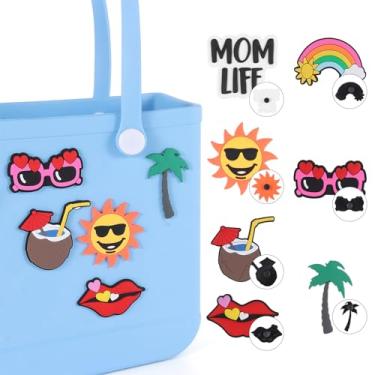 Imagem de 7 peças de pingentes de verão para bolsa Bogg, acessórios temáticos de praia para bolsa Bogg, acessórios de inserção de PVC para bolsa feminina Simply Southern Totes, Small, Silicone, Ágata
