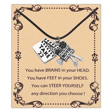 Imagem de FEELMEM Colar de corrente de couro com pingente de câmera de filme, joias de filmagem, presentes para cineasta, presente de formatura de estudante, middle, Couro Metal, Liga metálica.