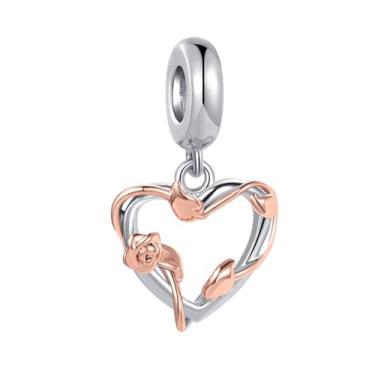Imagem de MiiFort Pingente de borboleta de coração de ouro rosa prateado compatível com pulseiras Pandora Charms, One Size, Cobre, Sem Pedra Preciosa