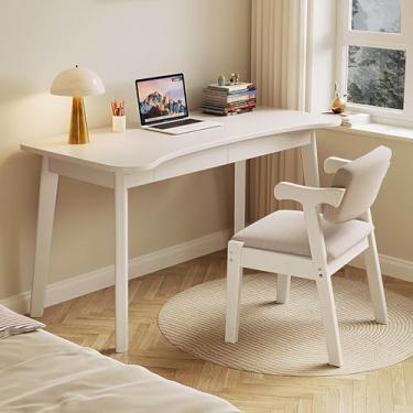 Imagem de Mesa de computador moderna de madeira maciça com gaveta, mesa de trabalho, mesa de trabalho, laptop, computador, mesa de estudo resistente para escritório em casa, branca, 100 x 60 x 75 cm (39 x 24 x