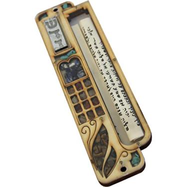 Imagem de Holy Land Market Livro Shedai/Torá com pedras Hoshen Mezuzá de madeira com pedras preciosas de Israel - 3 camadas de mezuzá de madeira (16,5 cm ou 16,5 cm)