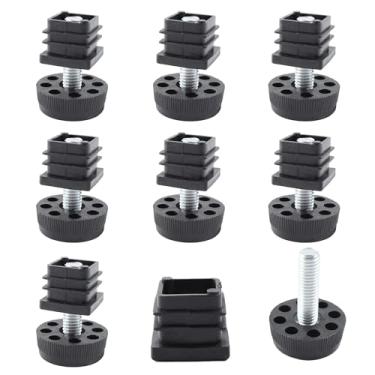 Imagem de bociloy 8 peças de pés niveladores ajustáveis 20 x 20 mm kit de inserção quadrada nivelador deslizante para móveis, perna de parafuso de nivelamento para armários, sofá, mesas, cadeiras elevador,