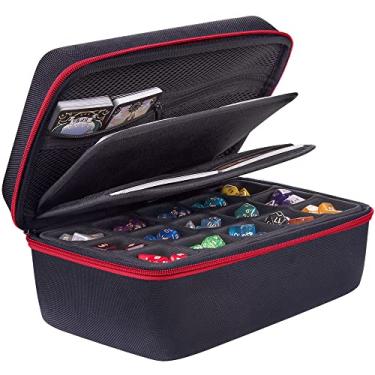 Imagem de SIQUK Estojo de armazenamento de dados, caixa organizadora de dados DND de grande capacidade com alça e bandeja dupla removível com fenda, estojo organizador de dados para Dungeons & Dragons e outros jogos de mesa RPG, vermelho