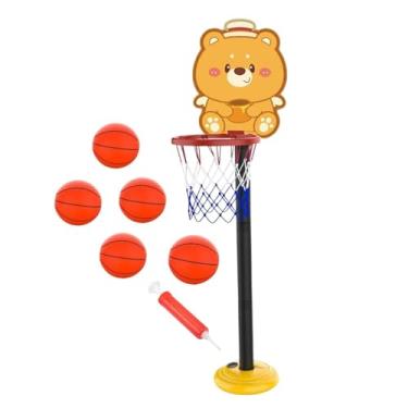 Imagem de Colaxi Conjunto de cesta de basquete para crianças, suporte de basquete, rack de bola, fácil de instalar, suprimentos para meninos, prática de drible, Amarelo