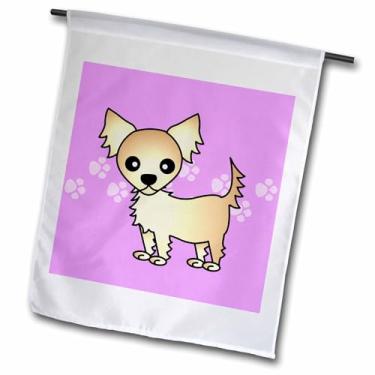 Imagem de 3dRose fl_28478_1 Lindo Chihuahua de cabelos compridos roxo creme com bandeira de jardim de Pawprints 30 x 45 cm