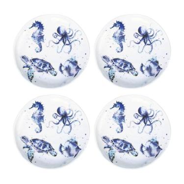 Imagem de UP Louça, 4 peças, pratos de melamina, sobremesa, aperitivo, pratos de jantar, pratos pequenos, pratos de festa, prato redondo para sobremesa, lanche, frutas, acompanhamentos (índigo Sealife)