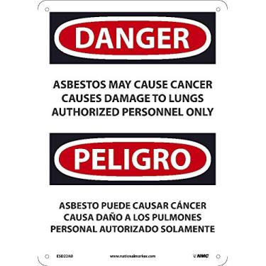 Imagem de NMC ESD22AB Marcador nacional PELIGRO Sinal de amianto - Pode causar câncer causa danos aos pulmões apenas pessoal autorizado, 25 cm x 35 cm, alumínio 040