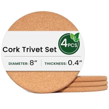 Imagem de KITWILD tripés de cortiça de alta densidade com 8 polegadas de espessura para pratos quentes, pratos e bancadas de cozinha, porta-copos de cortiça redondo resistente ao calor de partículas f