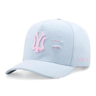 Imagem de Boné Azul Bebê Original Use Young Detalhe Bordado Snapback Rasgadinho,