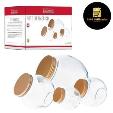 Imagem de Conjunto de Potes Herméticos em Vidro Rose Gold 4 Peças - Hauskraft