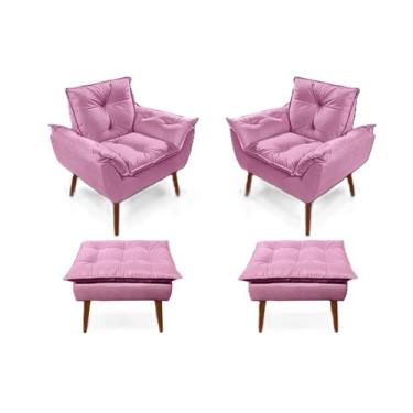 Imagem de 2 Poltrona Opala rose 2 puff tecido suede para sala quarto escritorio 