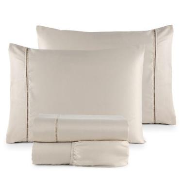 Imagem de Jogo de Lençol Roupa de Cama Casal Percal 400 Fios Ponto Palito 04 Peç