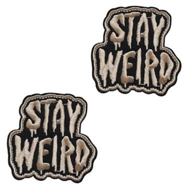 Imagem de 2 peças Stay Weird Hook & Loop Patch Funny Fastener Tactical Colorido Bordado Emblema Removível Militar Aplique para Roupas, Chapéus, Jaqueta, Mochilas, Colete, Jeans, Fantasia de Placa de Pano