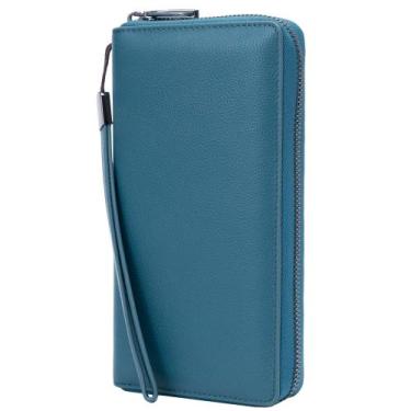 Imagem de Carteira Feminina Bveyzi com Bloqueio RFID - Couro Azul Lago