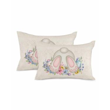 Imagem de 2 pacotes de capas de almofada decorativas de algodão, vintage, ovos de páscoa, bunda de coelho, floral, 30,5 x 50,8 cm, capa de almofada macia retangular para sofá, quarto, sala de estar, cadeira de