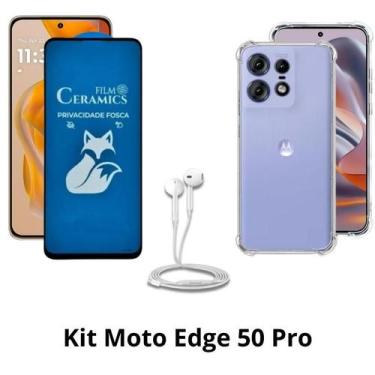 Imagem de Kit Capa + Película Fosca Privacidade + Fone de Ouvido para Moto Edge 