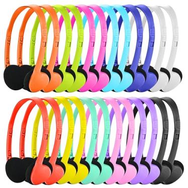 Imagem de Fones de ouvido a granel, pacote com 100, multicoloridos para sala de aula, fones de ouvido por atacado para crianças, estudantes, escolas, bibliotecas, museus, centros de testes, hotéis (12 cores