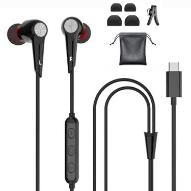 Imagem de Fones de ouvido USB C, fones de ouvido intra-auriculares com fio com microfone e controle de volume para iPhone 15 16 Pro Max Plus Google Pixel Xiaomi Oneplus Sony MacBook Preto