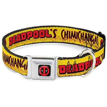 Imagem de Coleira para cães fivela de cinto de segurança Deadpools Chimichangas chamas amarelo preto vermelho 11 a 17 polegadas de largura